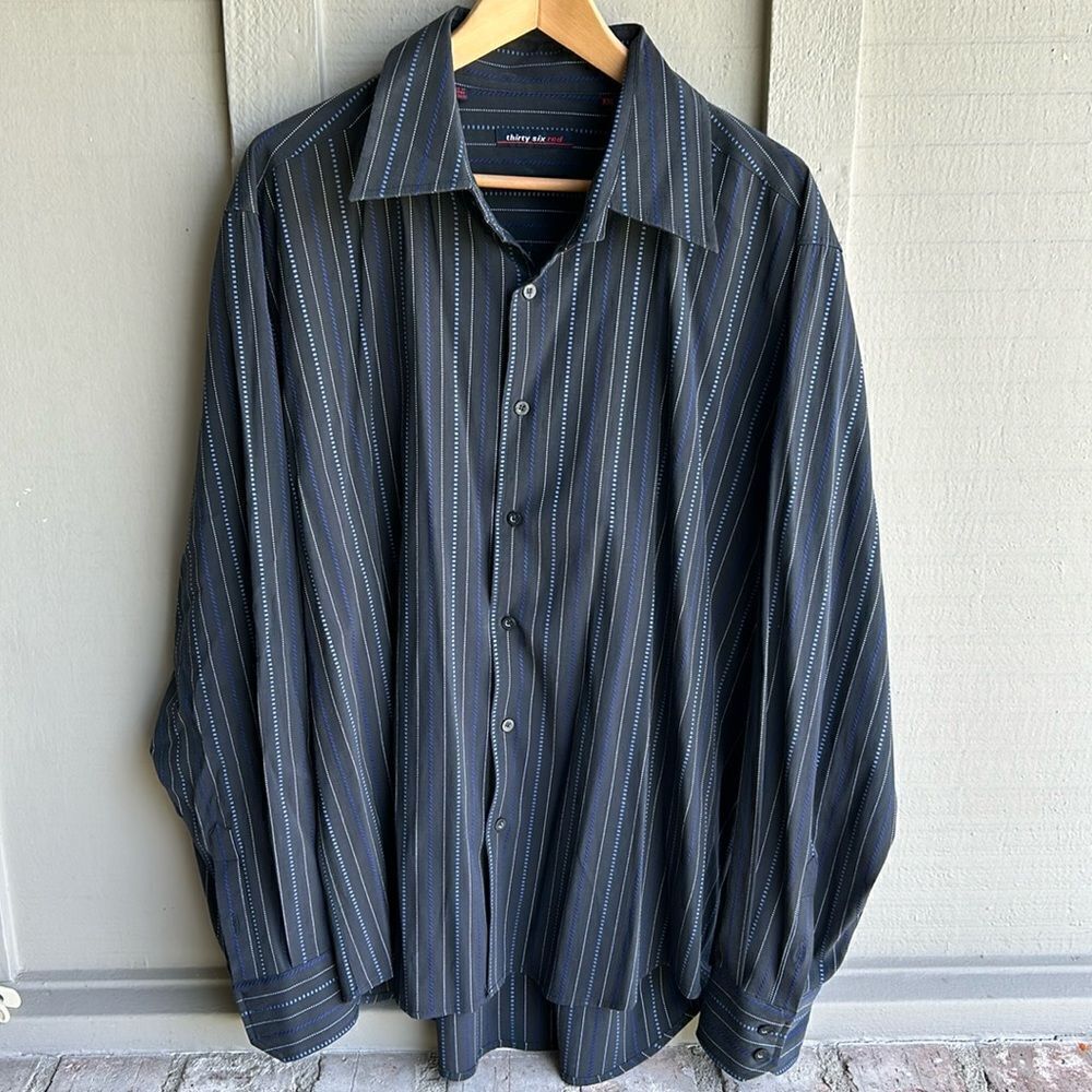 Thirty Six Red Men’s Button Down Long Sleeve Embroidered Stripe Shirt Size: XXL